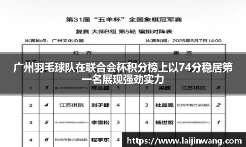 广州羽毛球队在联合会杯积分榜上以74分稳居第一名展现强劲实力